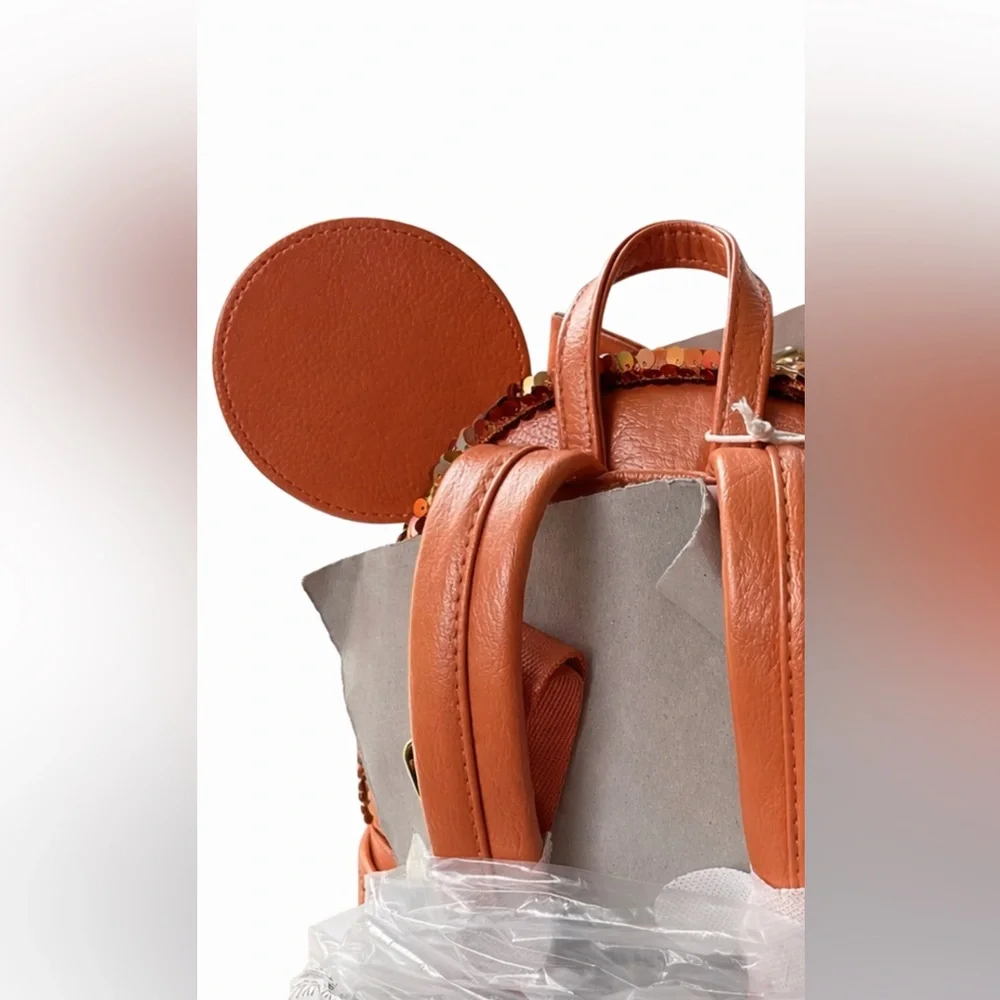NWT-Disney Loungefly Minnie Mouse  Orange Sequence Backpack - Picture 4 of 5